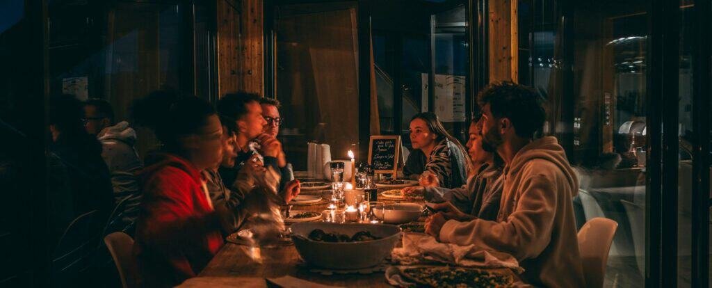 Large family dining together at restaurant