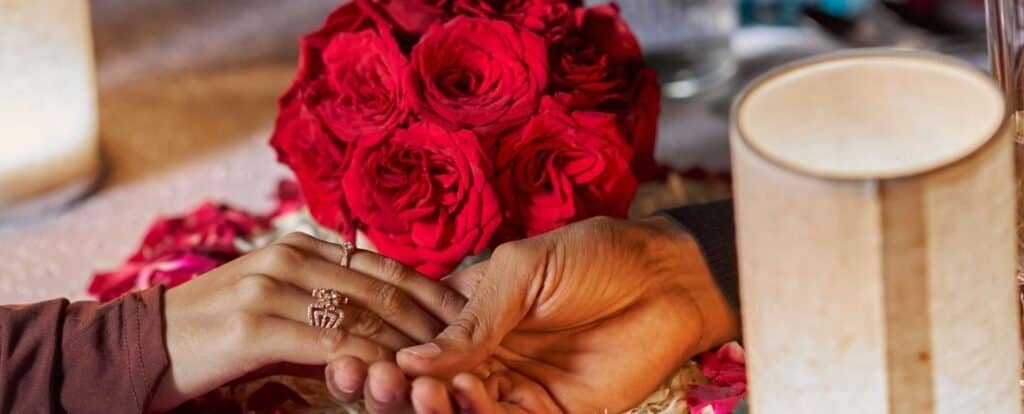 Couple enjoying a romantic anniversary dinner near Munnar