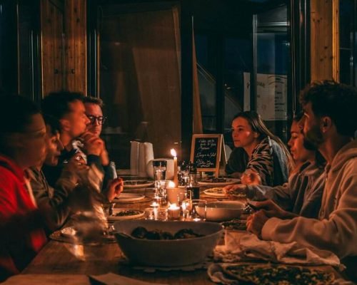 Large family dining together at restaurant